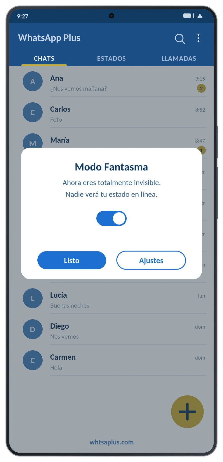 Modo Fantasma en WhatsApp Plus
