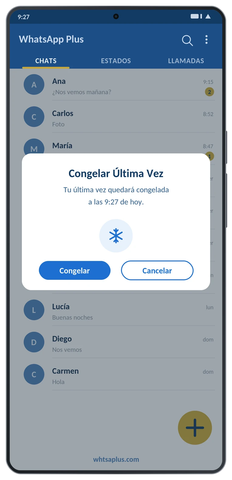 Congelar la última vez en WhatsApp Plus