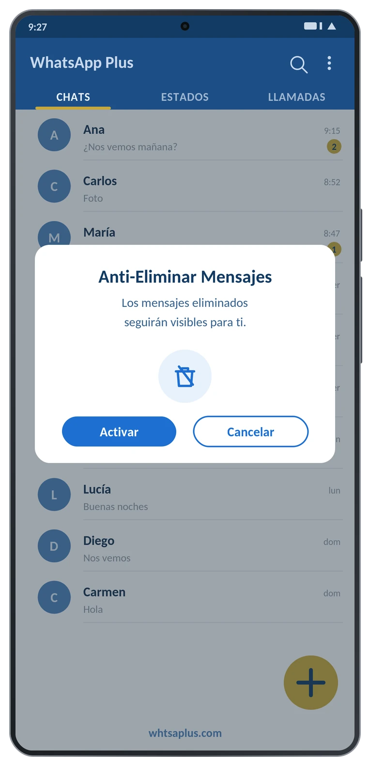 Anti-eliminar mensajes en WhatsApp Plus