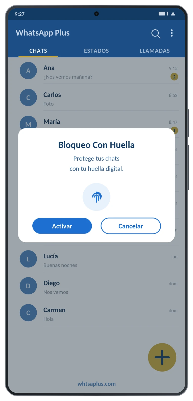 Bloqueo con huella en WhatsApp Plus