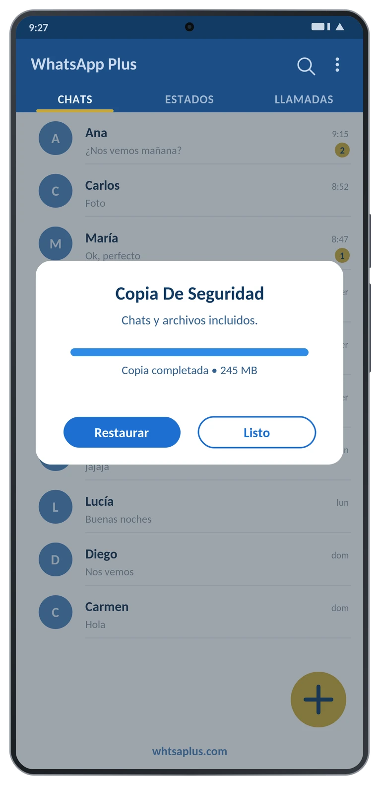 Copia de seguridad en WhatsApp Plus
