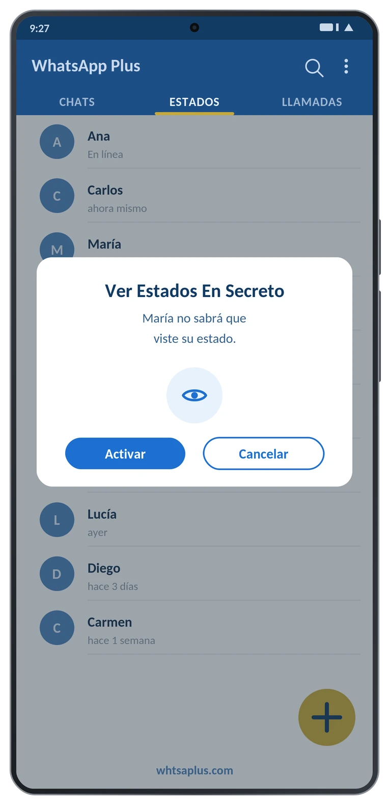 Ver estados en secreto en WhatsApp Plus